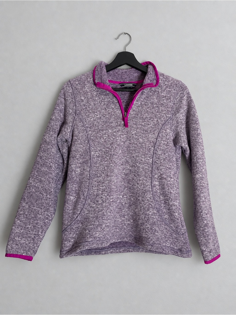 L.L. Bean Women's Lavender Heather Quarter-Zip Fleece with Pink Trim
